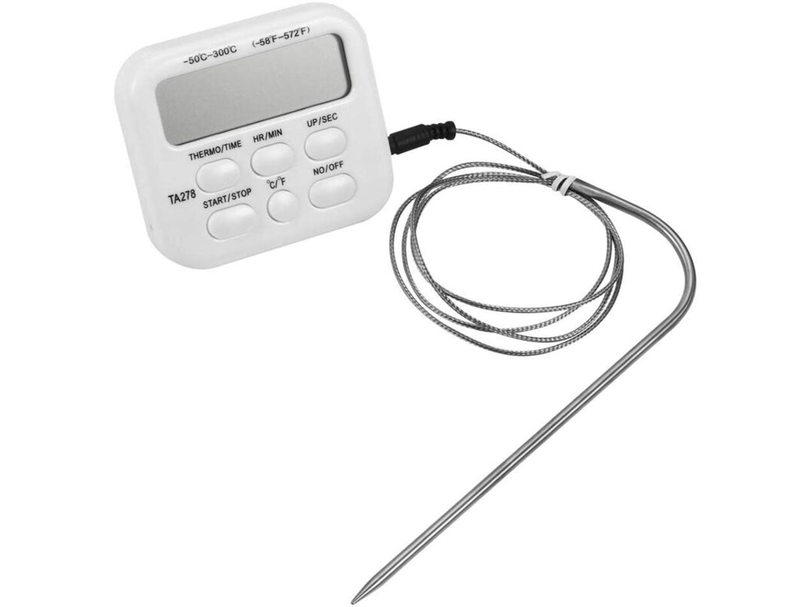 Termômetro Digital De Cozinha Para Carnes E Alimentos, Com Sonda, Temporizador E Alarme, Visor Lcd