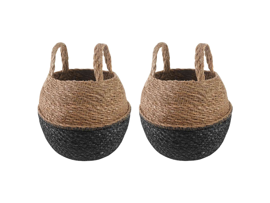 Vidaxl Cachepot Com Alças 2 Unid. Preto Ø 22 X 20 Cm 100% Erva Marinha