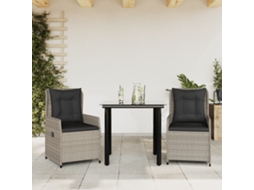 Vidaxl 3 Pcs Conjunto De Jantar P/ Jardim C/ Almofadões Cinzento Claro