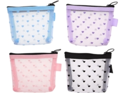 Conjunto de 4 peças de tecido para maquiagem: Necessaire com estampa de coração