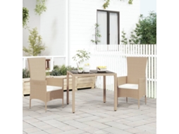 Vidaxl 3 Pcs Conjunto De Jantar P/ Jardim Com Almofadões Vime Pe Bege