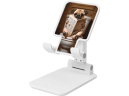 Suporte Dobrável Para Celular Em Formato De Pug Ângulo Ajustável Compatível Com Todos Os Smartphones Branco