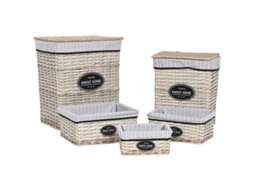 Cesto de Roupa Suja HOME ESPRIT Branco Castanho Preto Cinzento Natural Vime Shabby Chic 47 X 35 X 55 Cm 5 Peças