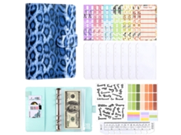 A6 Leopard Print Macaron Ring Binder Cash Budget Savings Ledger Blue Cover With 8-zipper Pouches, 12-sheet Cash Budget