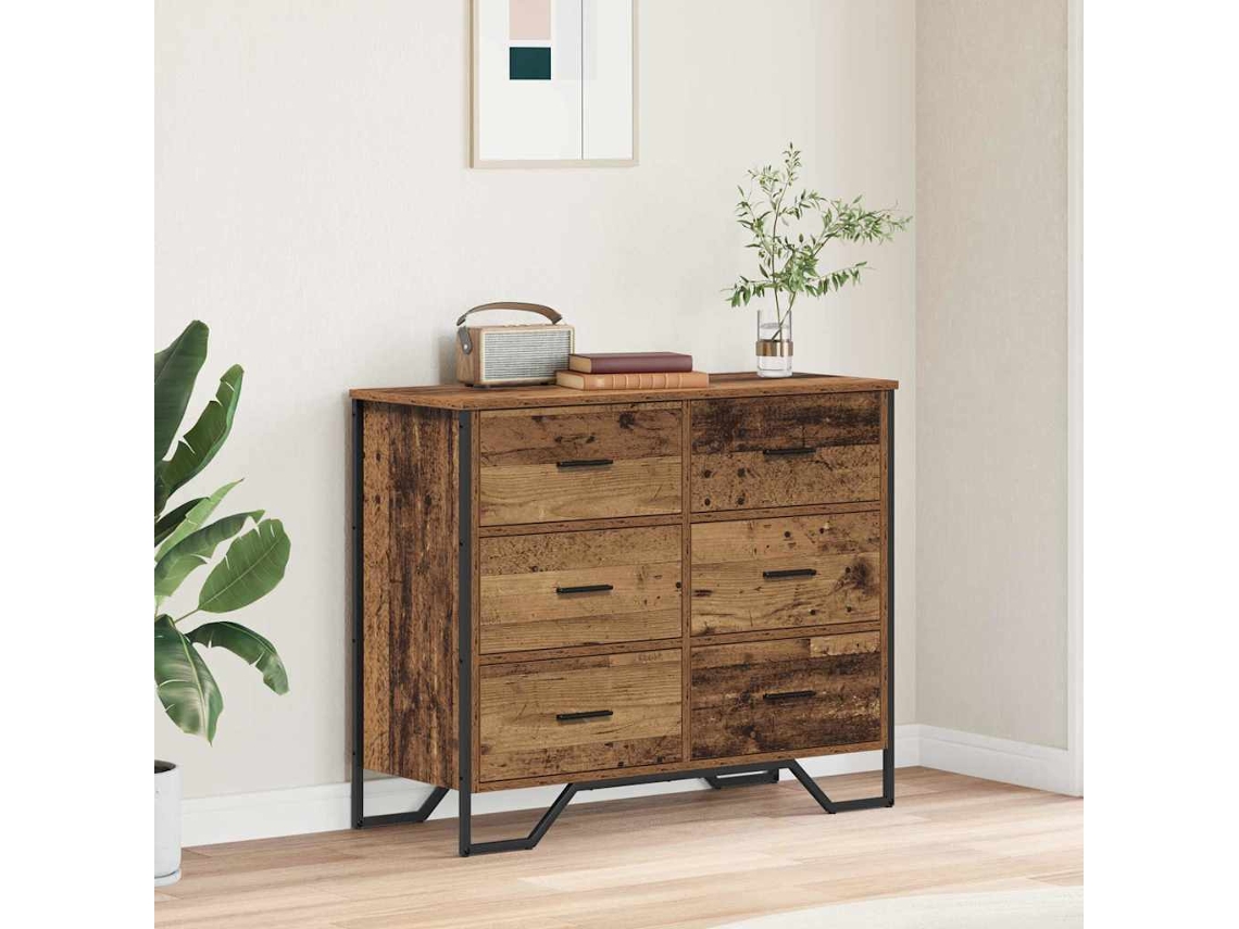 Vidaxl Baú De Gavetas 6-gaveta Madeira Antiga 91 X 35,5 X 74,5 Cm