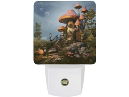 Luminária Noturna Led De Tomada Com Design Cogumelo E Jardim, Sensor Crepuscular, Ideal Corredores, Quartos E