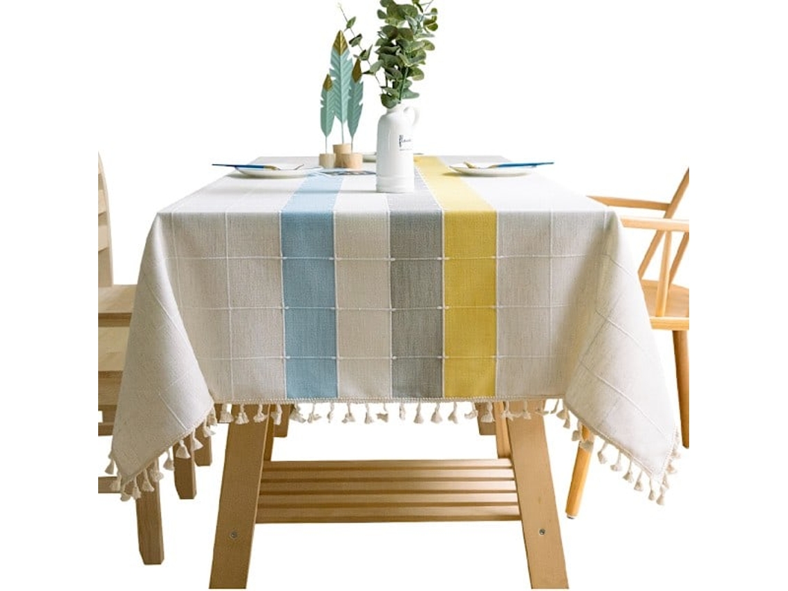 Lurelia Toalha De Mesa Retangular Algodão Linho Multicolor 140x140cm 60x60cm Bordado Borlas Xadrez Floral