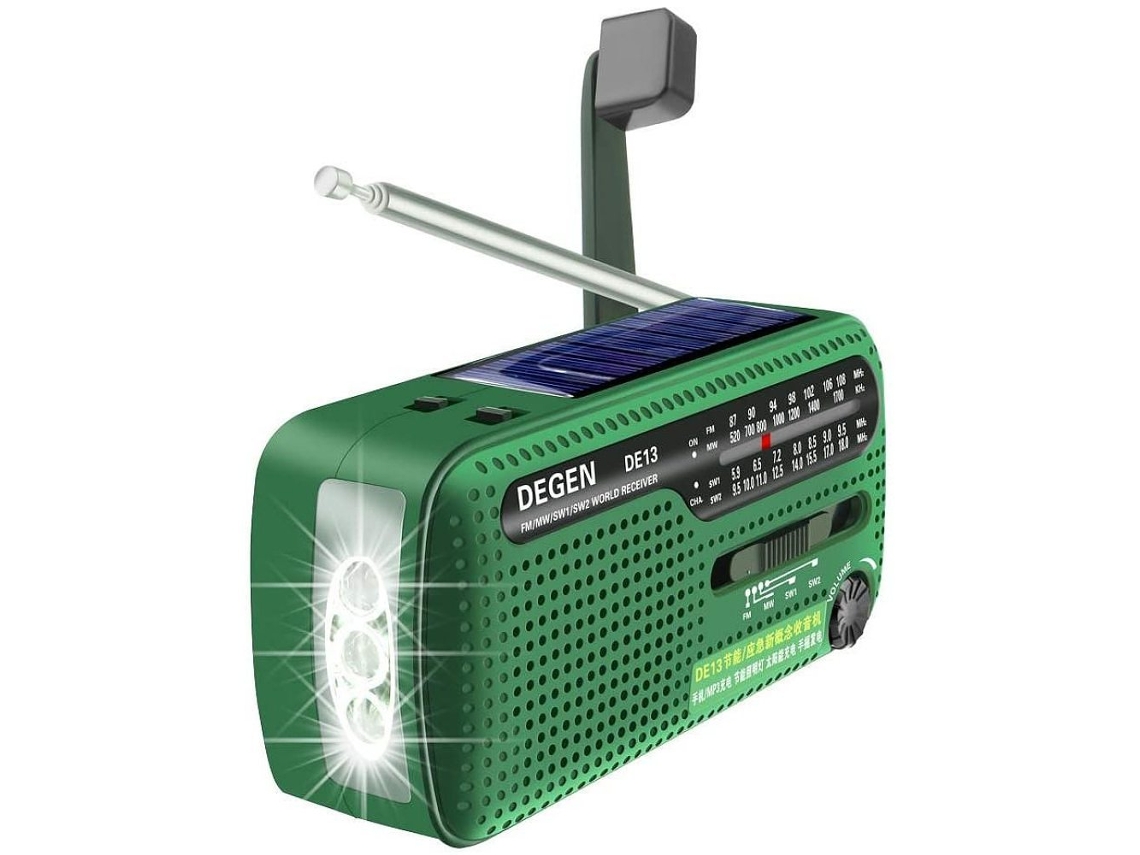 Rádio de emergência AQUAFORGE solar com manivela e lanterna led para camping