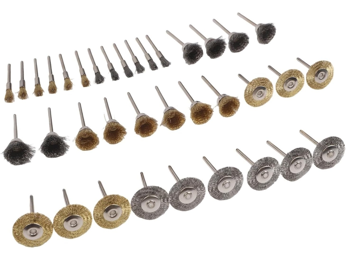 Conjunto De 36 Escovas Arame Aço Inoxidável E Latão Para Polimento