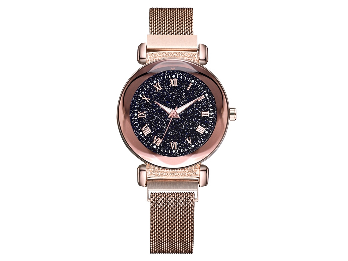 Relógio de Pulso Feminino de Quartzo Estilo Casual com Mostrador Redondo Rosa Dourado