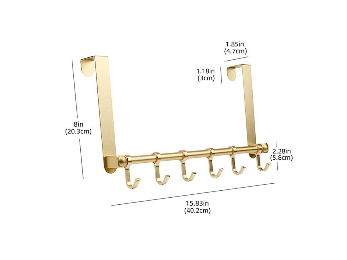 Suporte Para Porta Em Alumínio Espacial Com 6 Ganchos Ajustáveis Anti-corrosão Para Banheiro E Closet Ouro