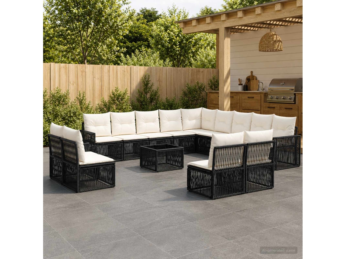 Vidaxl Conjunto De Sofá De Jardim 14 Unid. Preto E Branco Creme