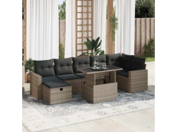 Vidaxl 8 Pcs Conjunto Sofás De Jardim C/ Almofadões Vime Pe Cinzento
