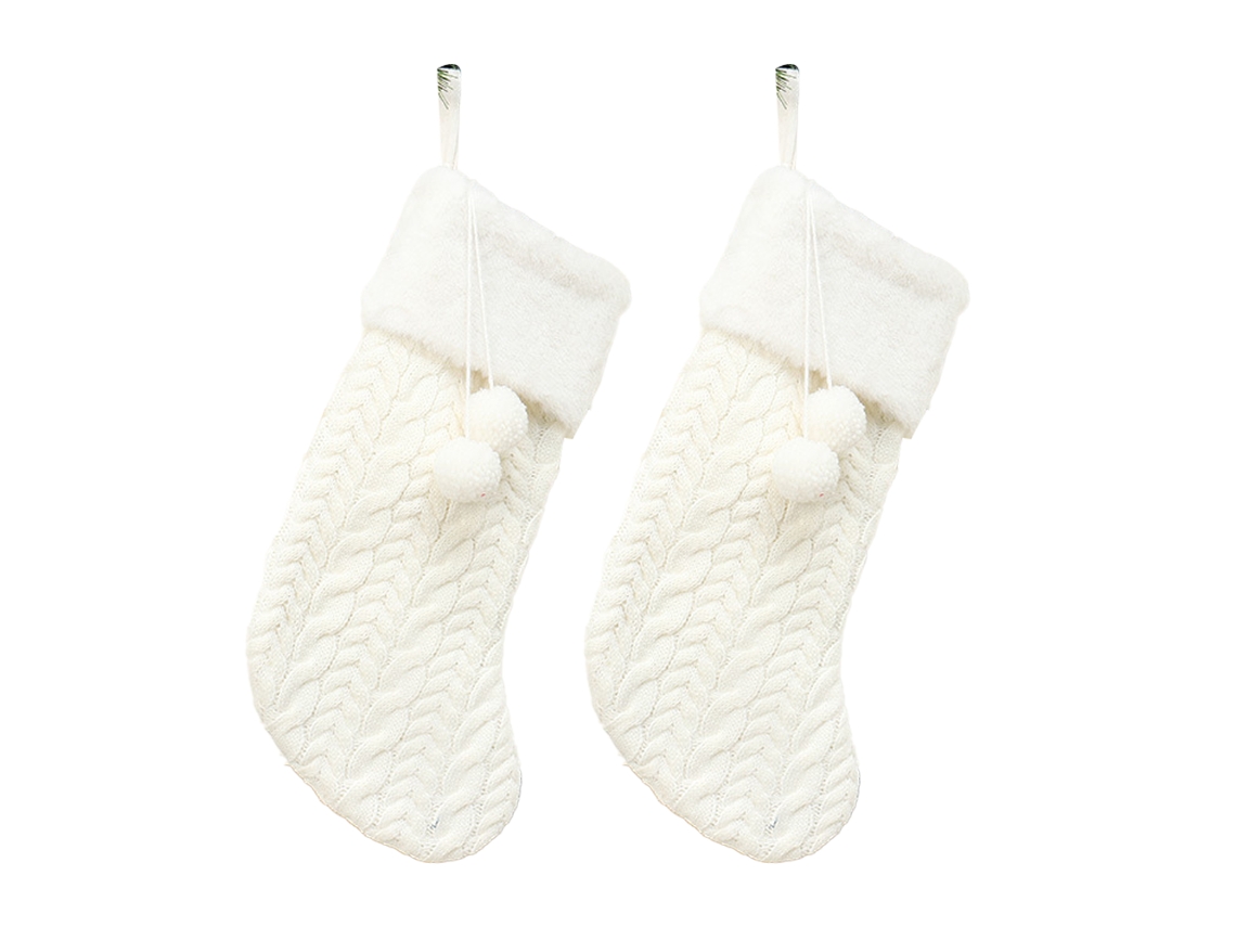 2 Meias de Natal Tricotadas com Pompons para Decoração RNEMITERY