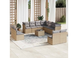 Vidaxl 12 Pcs Conjunto De Sofás P/ Jardim Com Almofadões Vime Pe Bege