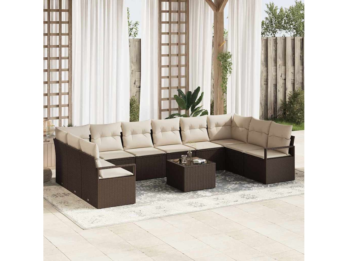 Vidaxl Conjunto de Sofás com Almofada 11 Pcs Castanho Vime Pe