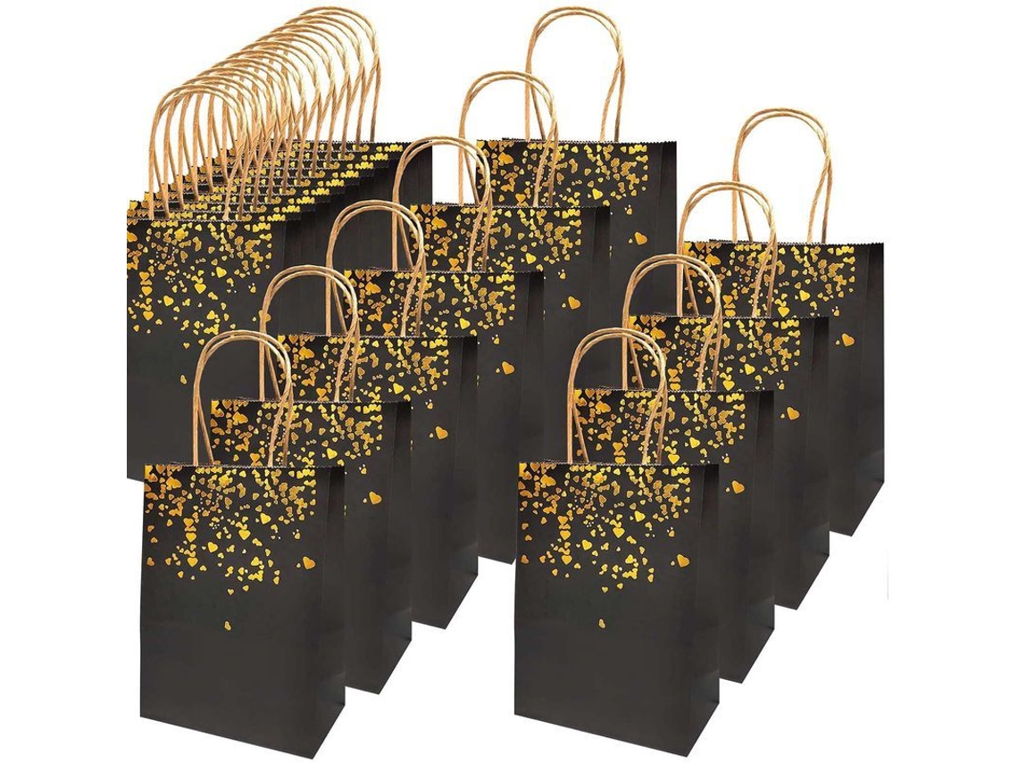 20 Sacolas De Presente De Papel Kraft Com Design Dourado, Requintadas, Duráveis E Reutilizáveis Para Festas E Natal