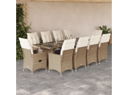 Vidaxl 11 Pcs Conjunto De Bistrô P/ Jardim C/ Almofadões Vime Pe Bege