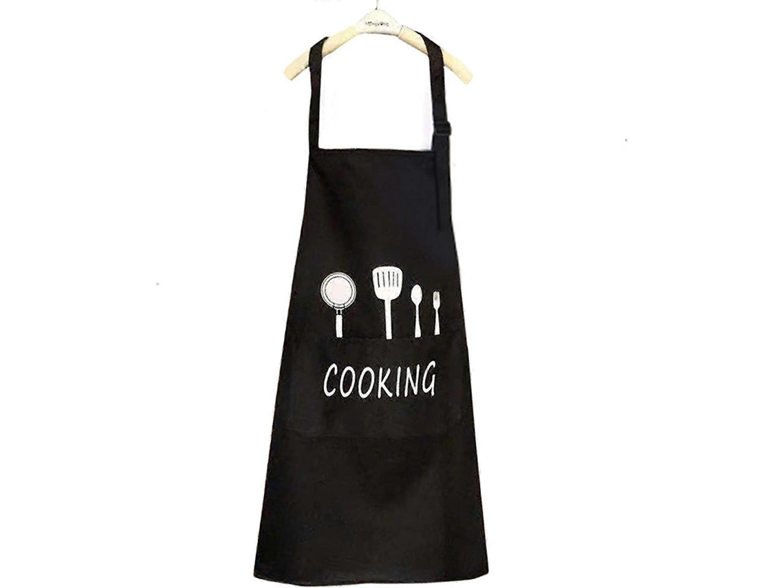 Delantal de Cozinha Unissex Impermeável Preto de Pvc com Bolso Grande Ajustável para Profissionais e Lar