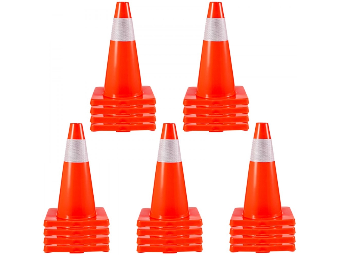 Cones De Trânsito Em Pvc 45,7 Cm, Pack De 20 Unidades Com Faixas Reflectoras E Base Antiderrapante