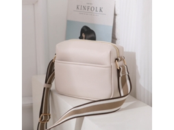 Bolsa De Ombro Com Zíper Quadrado Da Moda, Bolsa Transversal De Couro Sintético Feminina Com Alça De Ombro Listrada, Bege SUNNY SPACES
