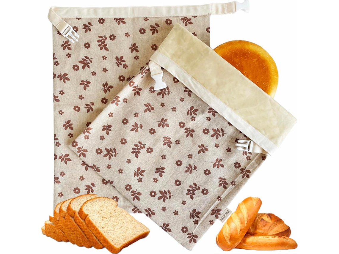Conjunto 2 Sacos Pão Reutilizáveis Cera Abelha - Saco Almoço - Conservação Alimentos - Pão Fermentado/congelado - 43x33 Cm - Linho/algodão - Castanho