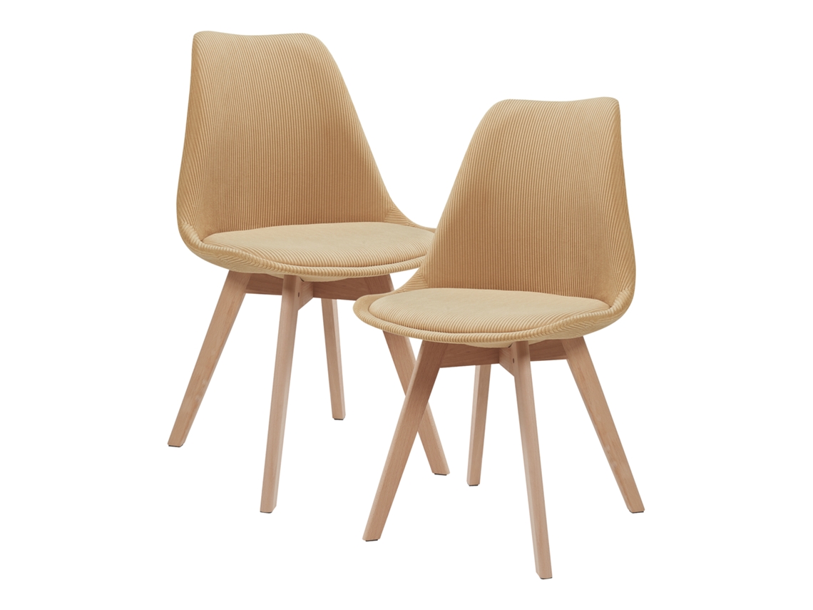 Conjunto De 2 Cadeiras De Jantar Fläten Veludo Cotelê E Pernas De Faia 82x49x54cm Amarelo [EN.CASA]