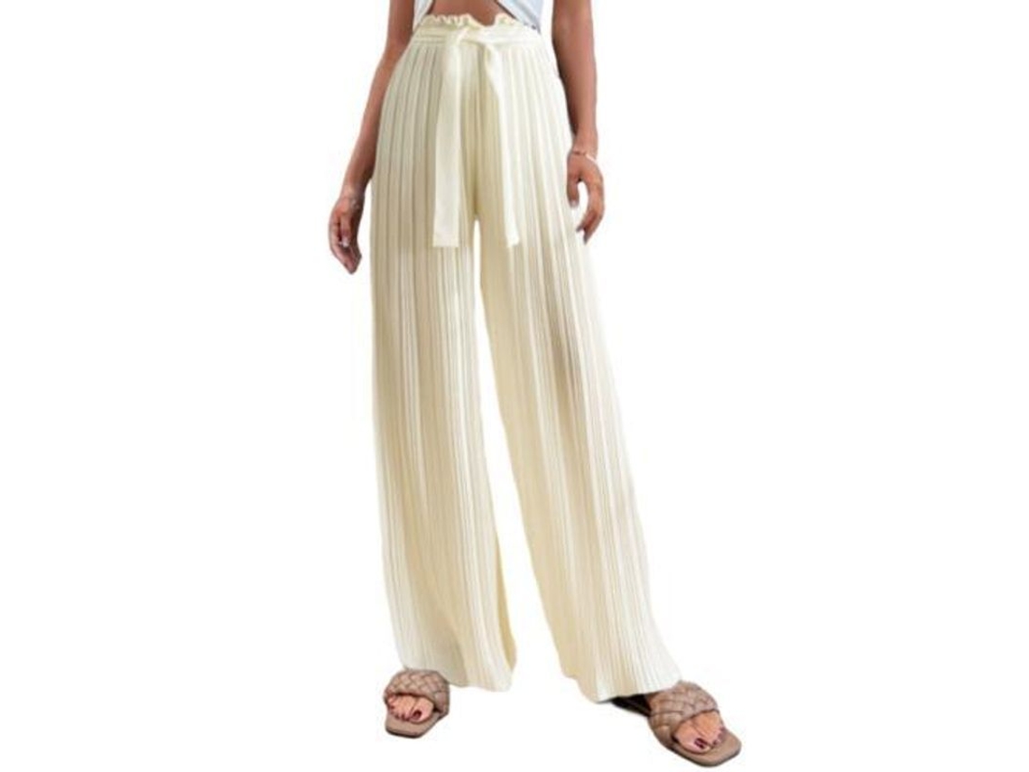 2026 pantalones Palazzo Anchos Plisados de Chiffon Con Lazada para Mujer Sueltos Y Cómodos M Albaricoque