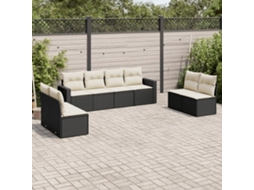 Vidaxl 8 Pcs Conjunto Sofás de Jardim com Almofadões Vime Pe Preto