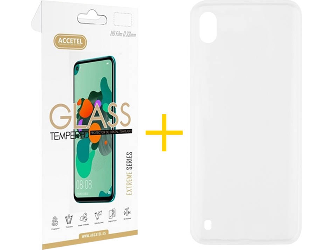 Capa + 1 Película de Vidro Samsung Galaxy A10 ACCETEL Silicone Liso Transparente