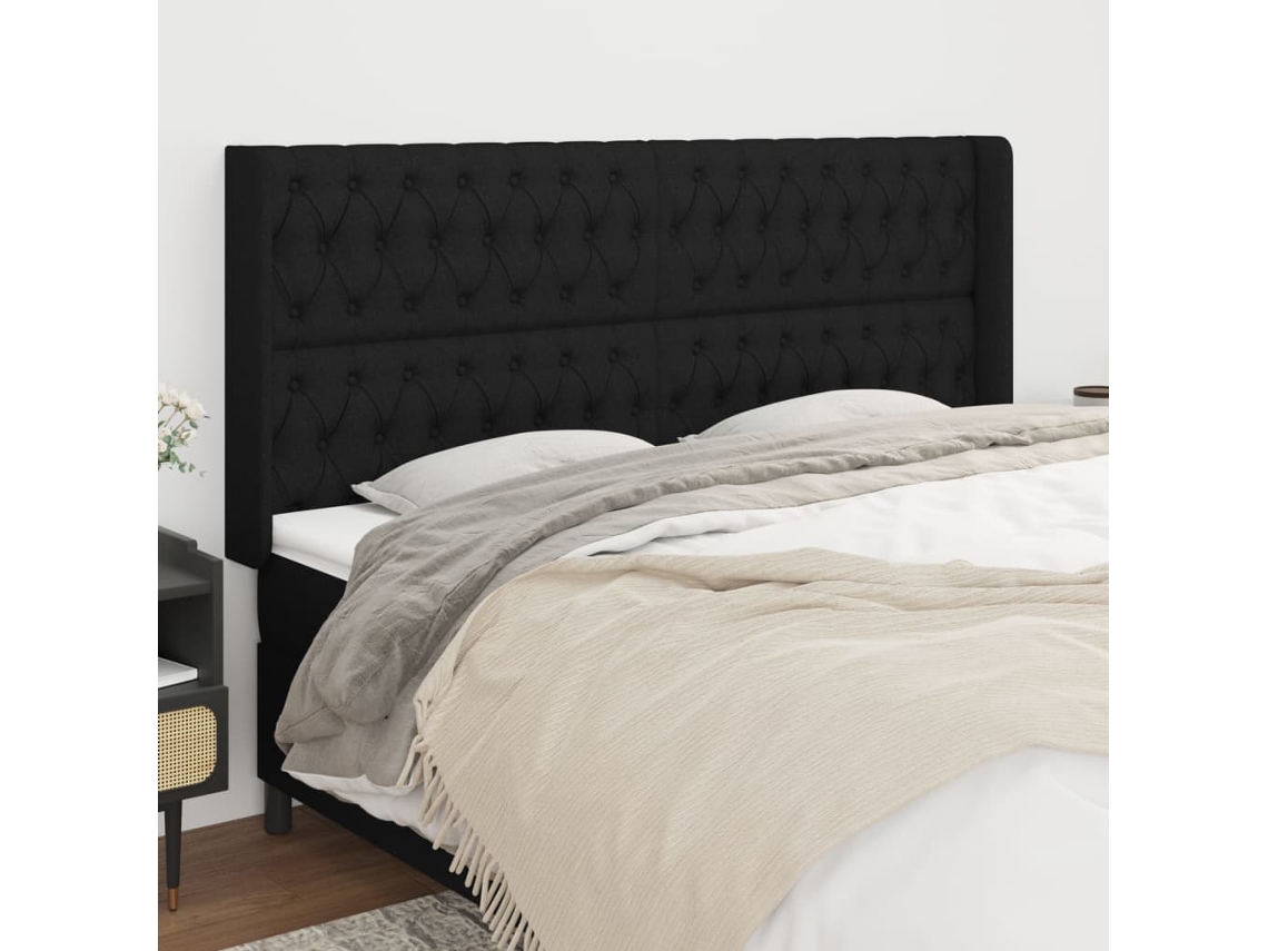 Vidaxl Cabeceira De Cama C/ Abas Tecido 203x16x118/128 Cm Preto