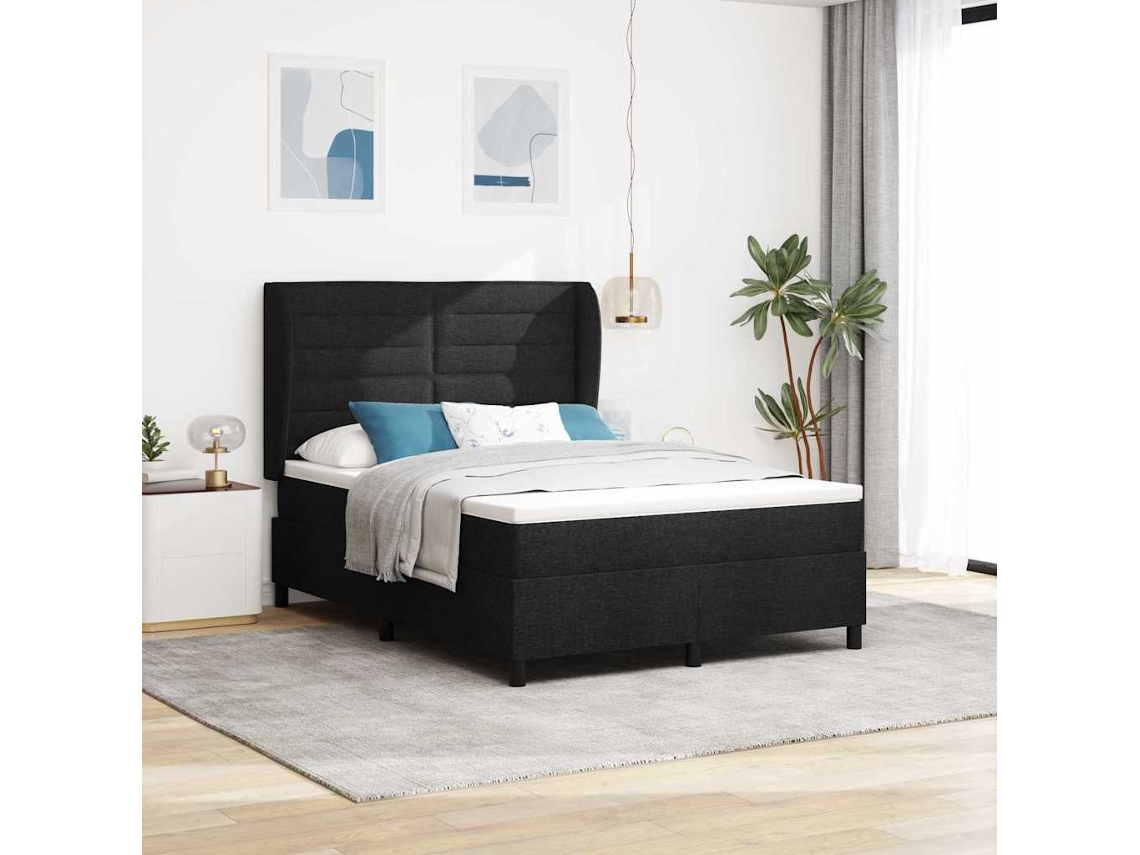 Vidaxl Cama Box Com Colchão Com Cabeceira Preto 140 X 190 Cm Tecido