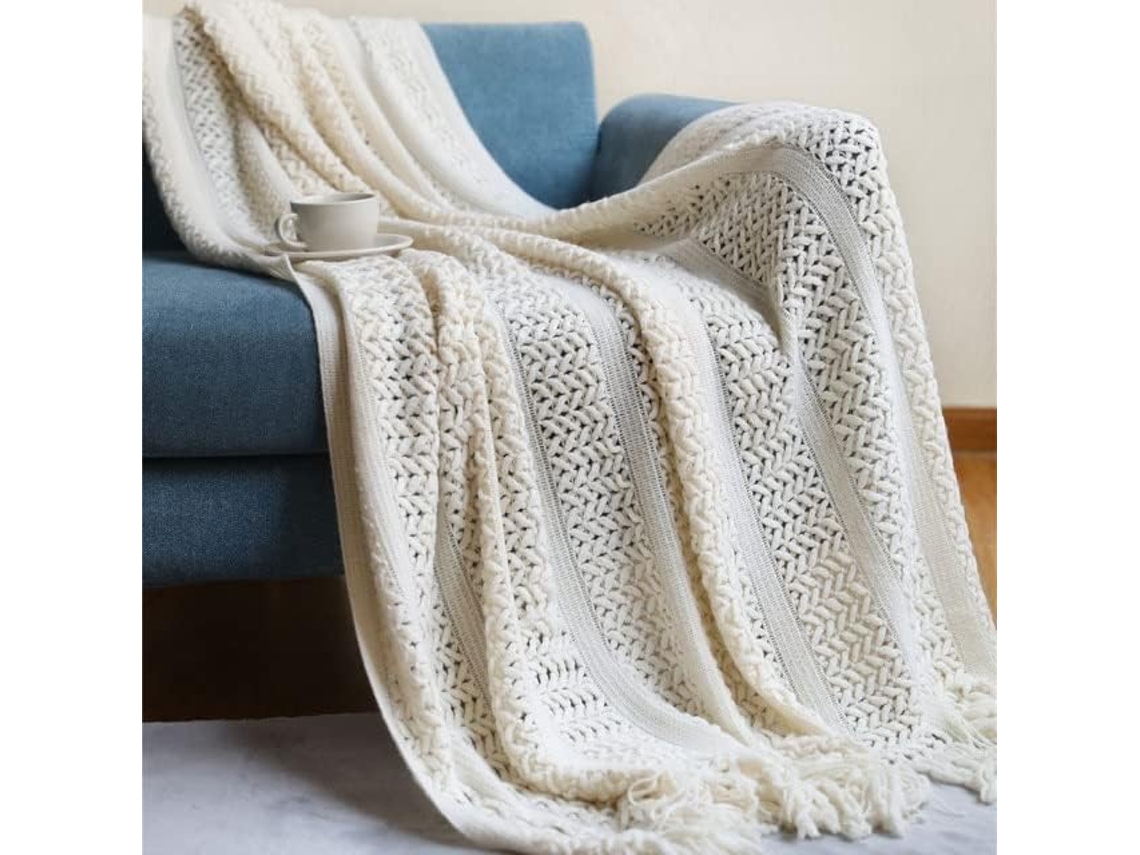 Manta Xadrez para Sofá Toalha de Tricô com Franjas Mesa Tapeçaria Decoração Casa e Cama, Macio, Quente, Ideal