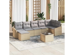 Vidaxl Conjunto de Sofás com Almofada 8 Pcs Bege Vime Pe