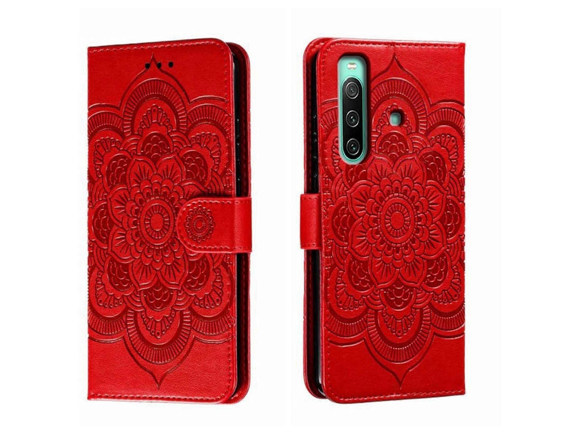 Capa De Couro Para Celular Com Padrão De Mandala Solar Em Relevo