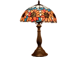 Abajur De Mesa Tiffany, Luminária De Cabeceira Com Cúpula Vidro Colorido, Azul Girassol, 30x30x45 Cm, Luminária