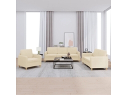 Vidaxl 3 Pcs Conjunto De Sofás Com Almofadões Tecido Cor Creme