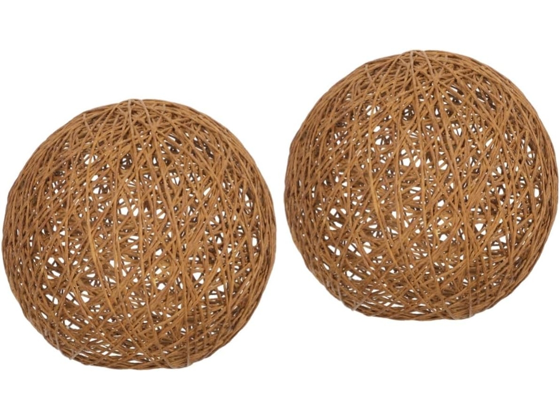 Conjunto De 2 Abajures De Vime Trançado, Luminárias Pendentes Decorativas Em Formato De Bola Para Teto