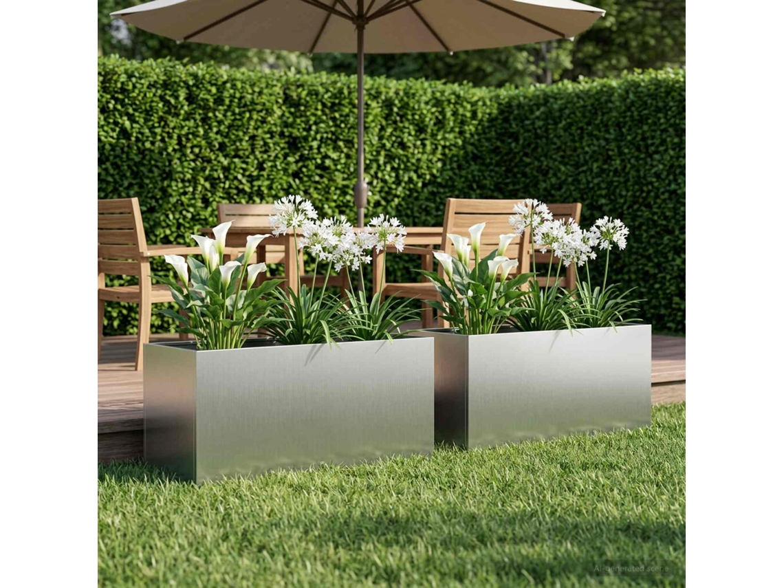 Vidaxl Vaso De Jardim 2 Unid. Prateado 80 X 40 X 40 Cm Aço Galvanizado