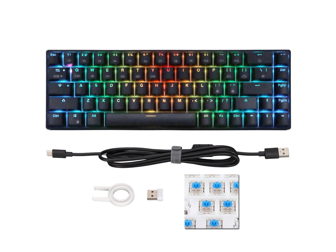 Lurelia Teclado Mecânico Sem Fio 2.4g Preto Com 68 Teclas, Retroiluminação Rgb Dinâmica, Gamer Sem Fio Para Windows Com Switch Azul