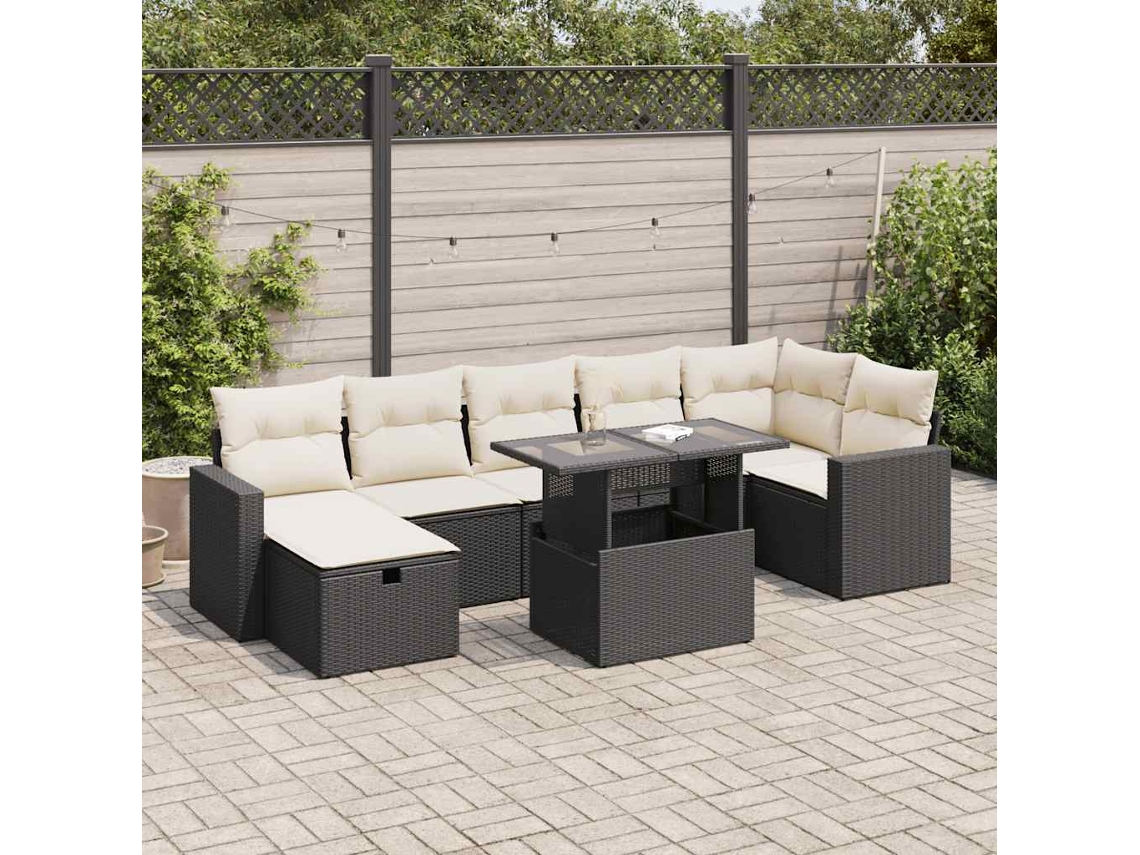 Vidaxl 8 Pcs Conjunto Sofás De Jardim Com Almofadões Vime Pe Preto