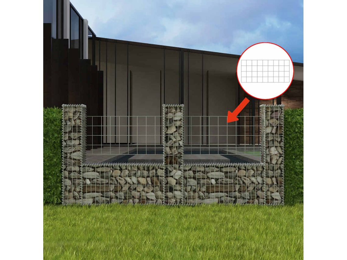 Vidaxl Cesto Gabião Em Forma De U Aço Galvanizado 240x20x100 Cm