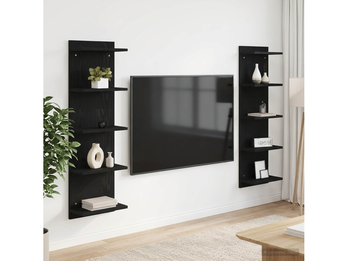 Vidaxl Prateleira De Parede 2 Unid. Carvalho Preto 30 X 15 X 100 Cm