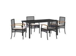 Conjunto 5 De Jantar De Jardim Com E Almofadas Vidaxl Preto Vime Pe