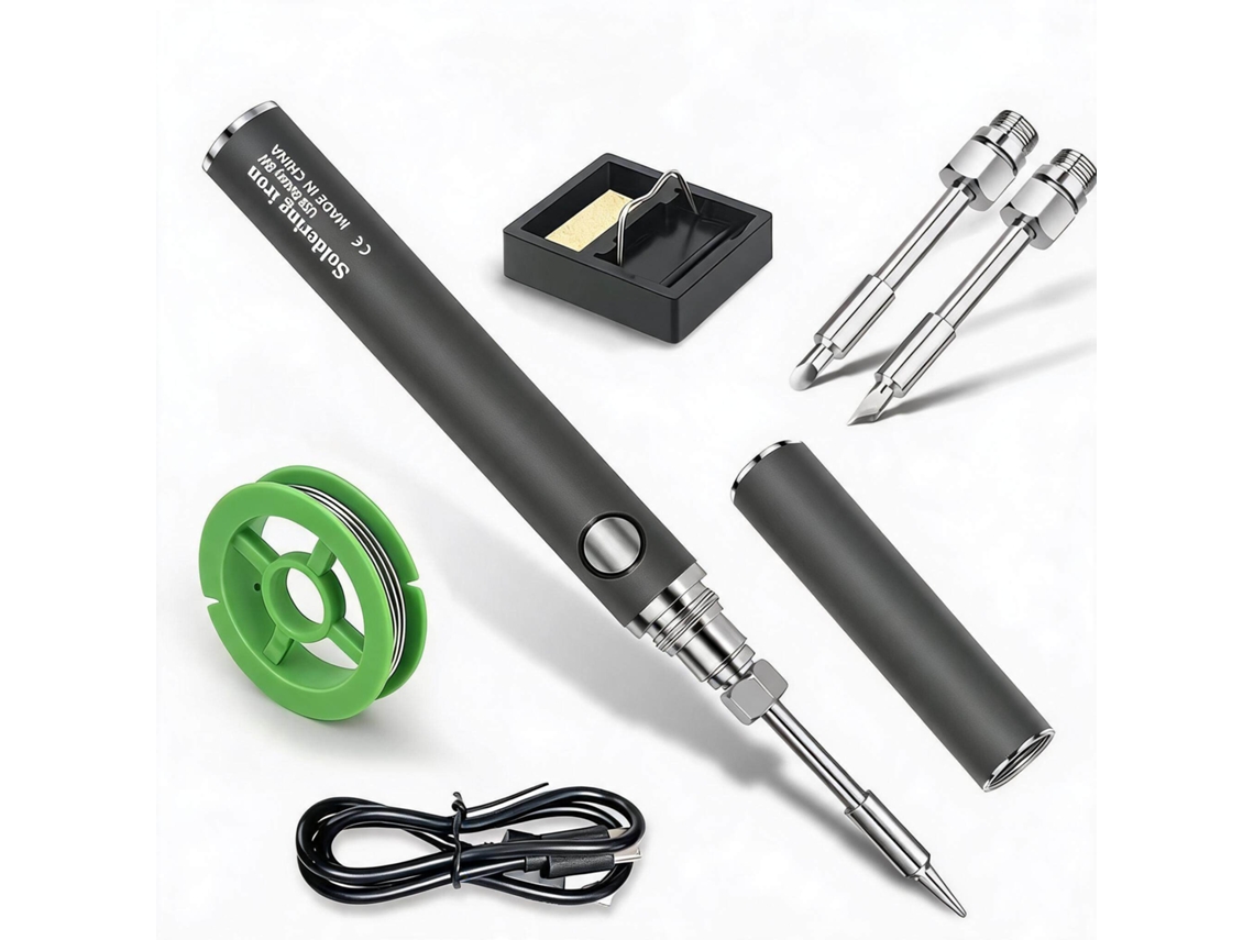 Ferro De Soldar Portátil Usb Temperatura Ajustável De 330°c A 450°c, 3 Pontas De Solda Digitallab cinza