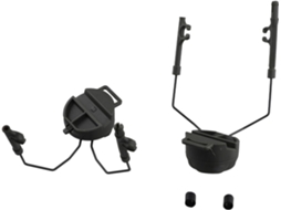 Suporte para microfone em trilho para fone de ouvido, com conchas auriculares ajustáveis em vários ângulos e articuladas.