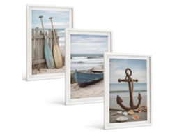 Composição De Quadros Âncora De Barco Na Praia Moldura Branca Quadros Para O Escritório Espelharte (3 Piezas De 40x60 Cm)