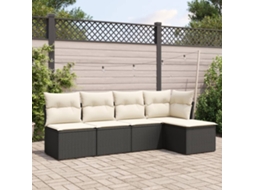 5 Pcs Conjunto Sofás De Jardim Com Almofadões Vime Pe Preto Haochrymec