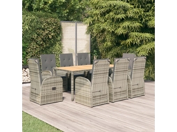 Vidaxl 9 Pcs Conjunto De Jantar P/ Jardim C/ Almofadões Vime Pe Cinza
