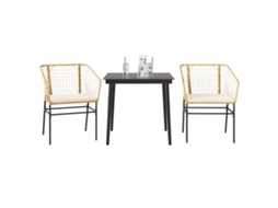 Vidaxl Conjunto Jantar Jardim 3 Peças Almofadas Vidro Vime Pe Castanho